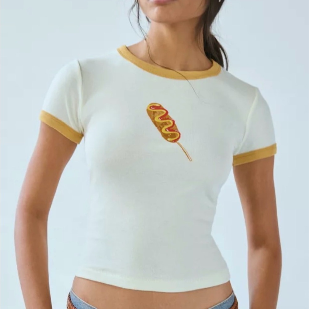 Kimchi Blue Too Perfect Corndog Graphic Ringer Baby Tee